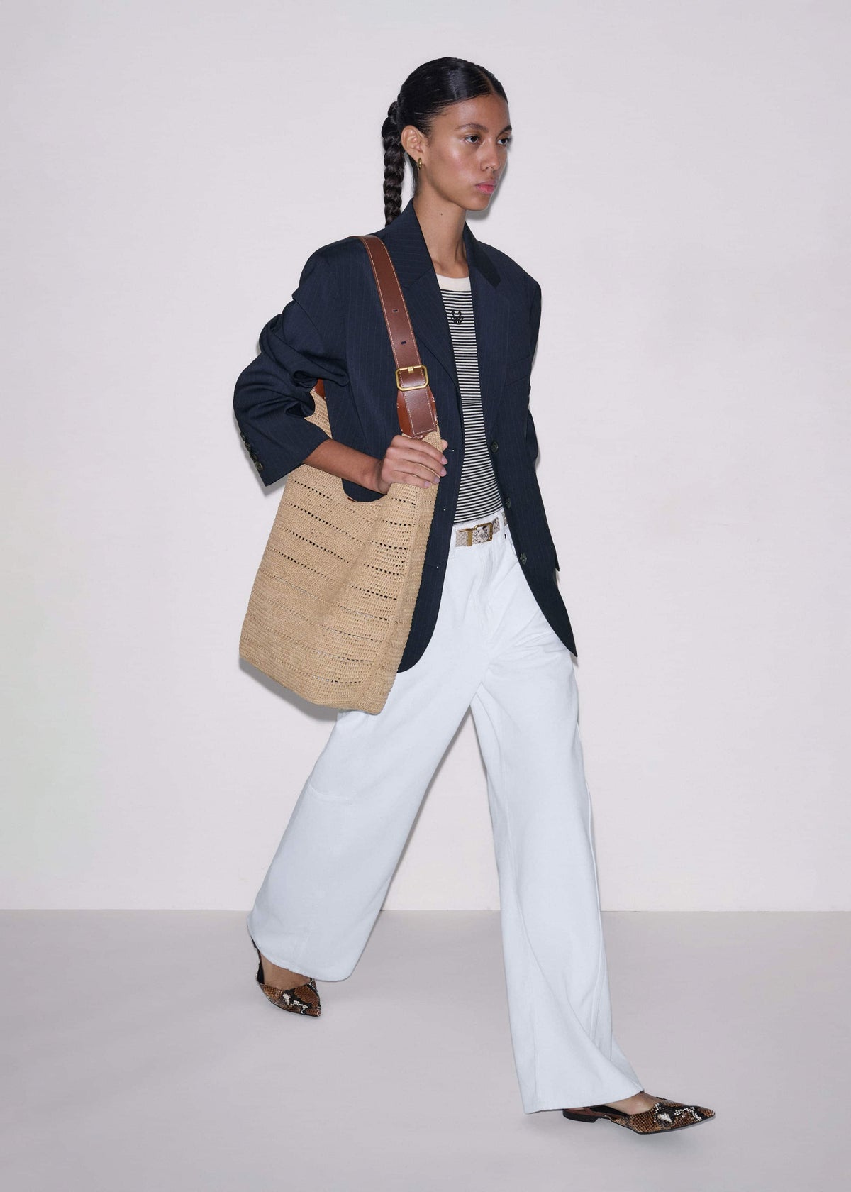 ME+EM Navy Pinstripe Oversized Blazer