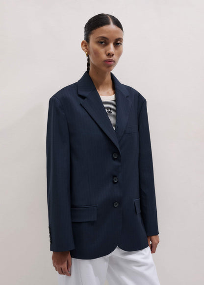 ME+EM Navy Pinstripe Oversized Blazer