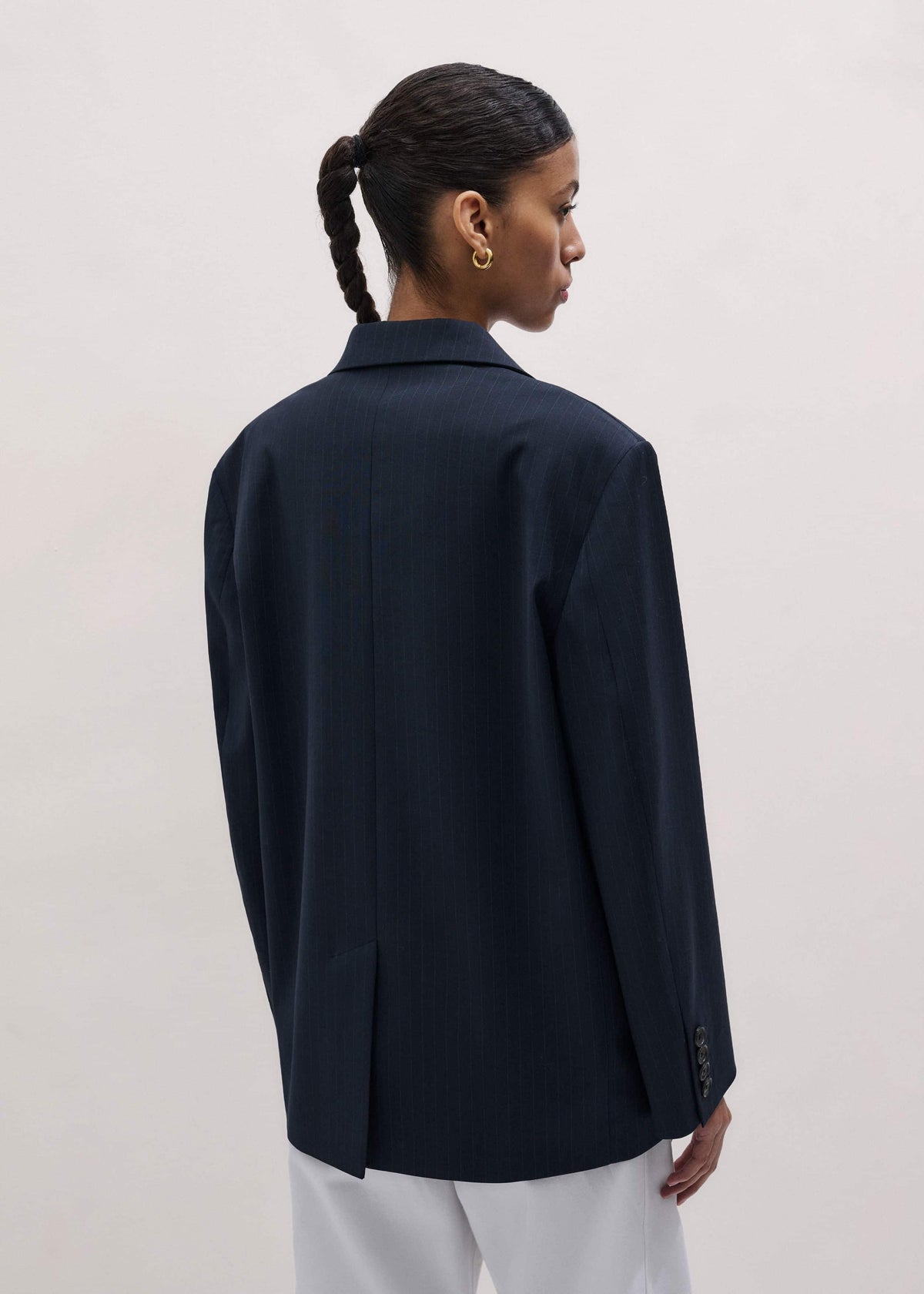ME+EM Navy Pinstripe Oversized Blazer