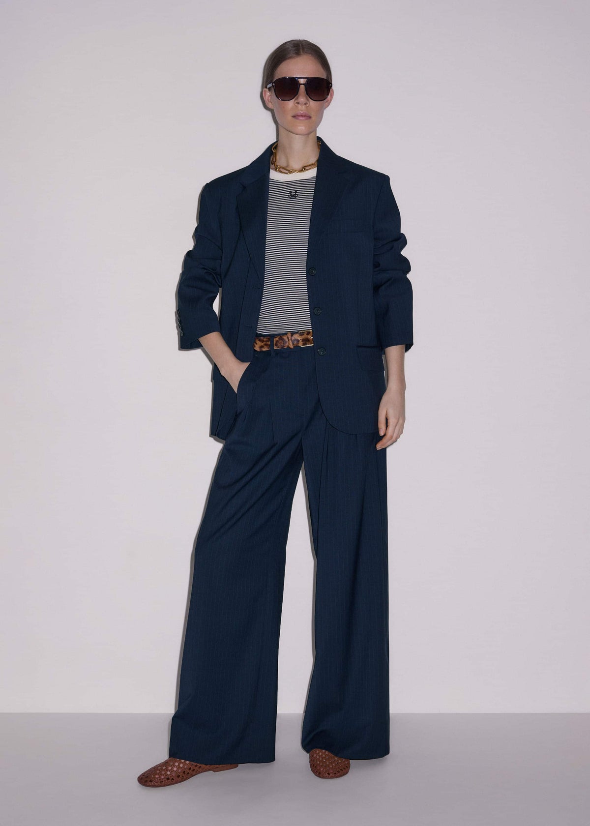ME+EM Navy Pinstripe Oversized Blazer