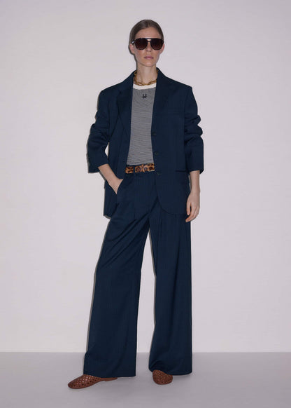 ME+EM Navy Pinstripe Oversized Blazer