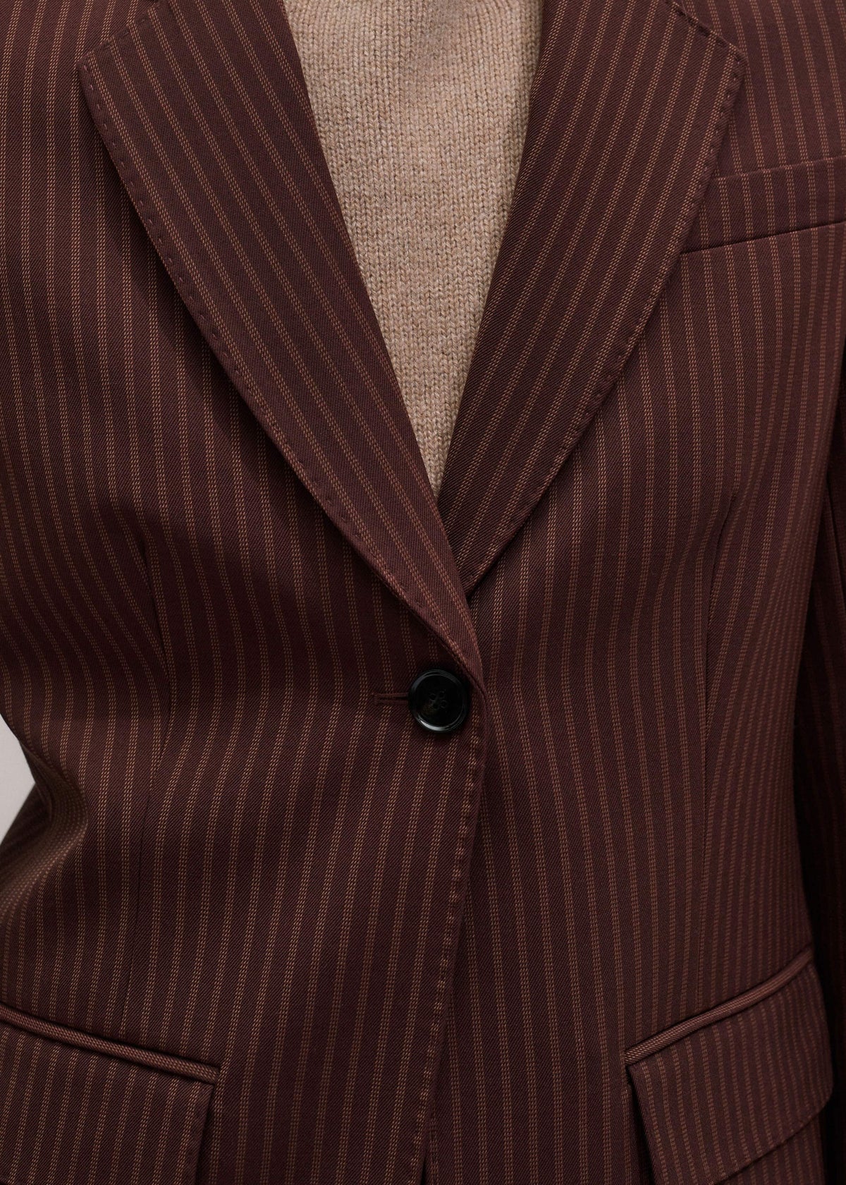 ME+EM Cinnamon Pinstripe Sharp Shoulder Contour Blazer