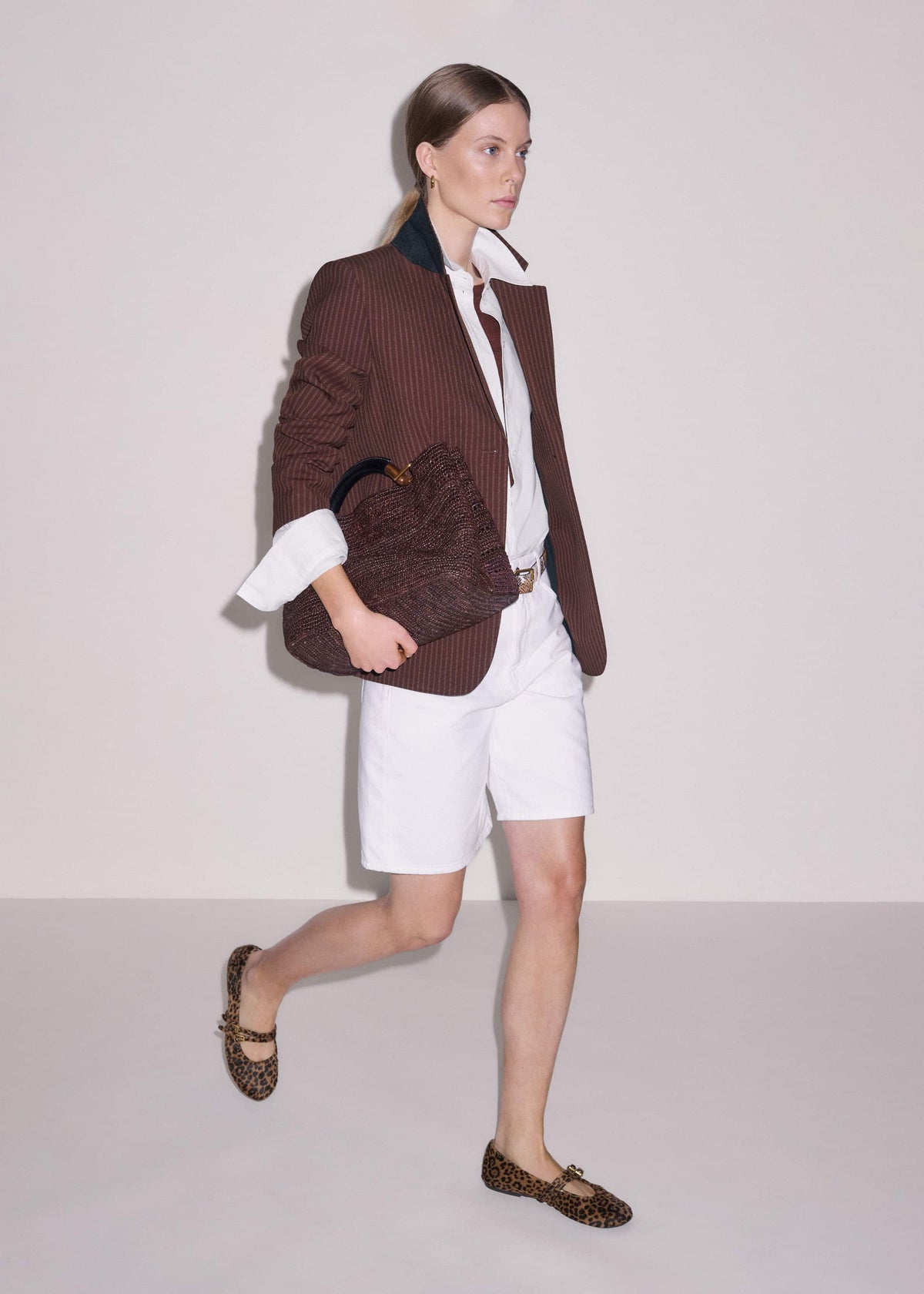 ME+EM Cinnamon Pinstripe Sharp Shoulder Contour Blazer