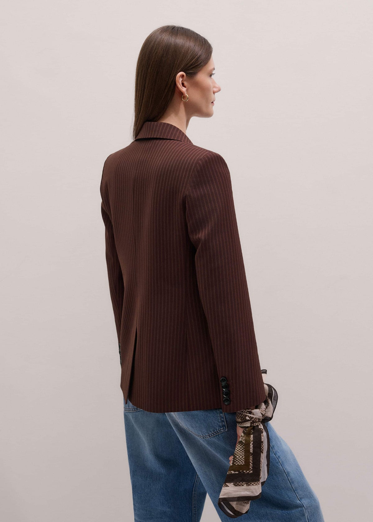 ME+EM Cinnamon Pinstripe Sharp Shoulder Contour Blazer