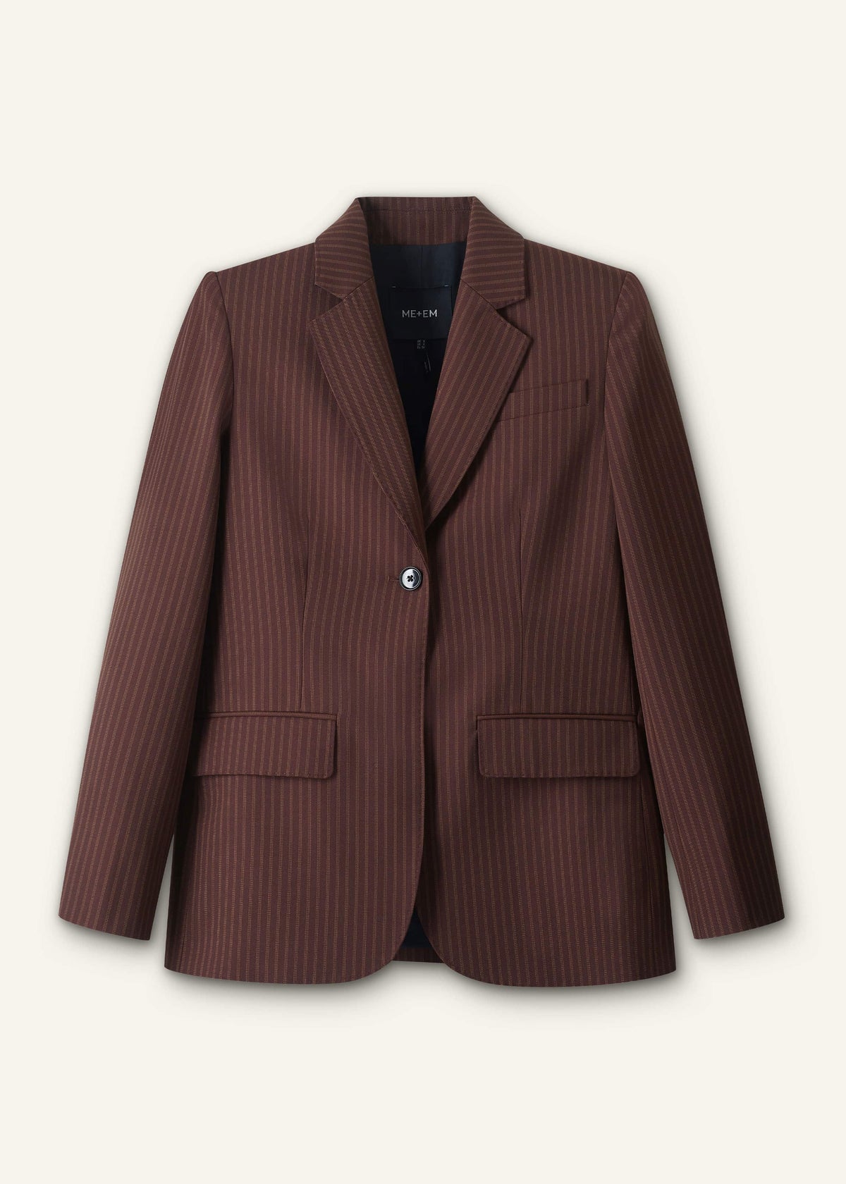 ME+EM Cinnamon Pinstripe Sharp Shoulder Contour Blazer
