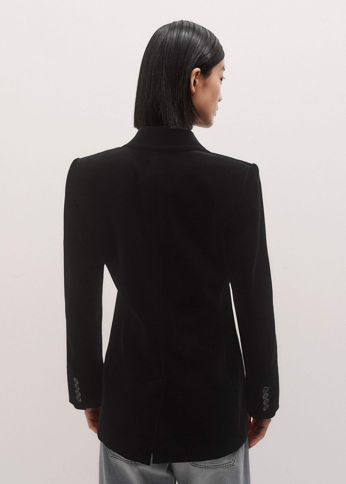 ME+EM Black Stretch Velvet Sharp Shoulder Blazer