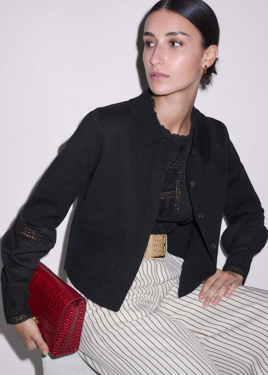 ME+EM Black Milano Knit Short Sleeve Jacket