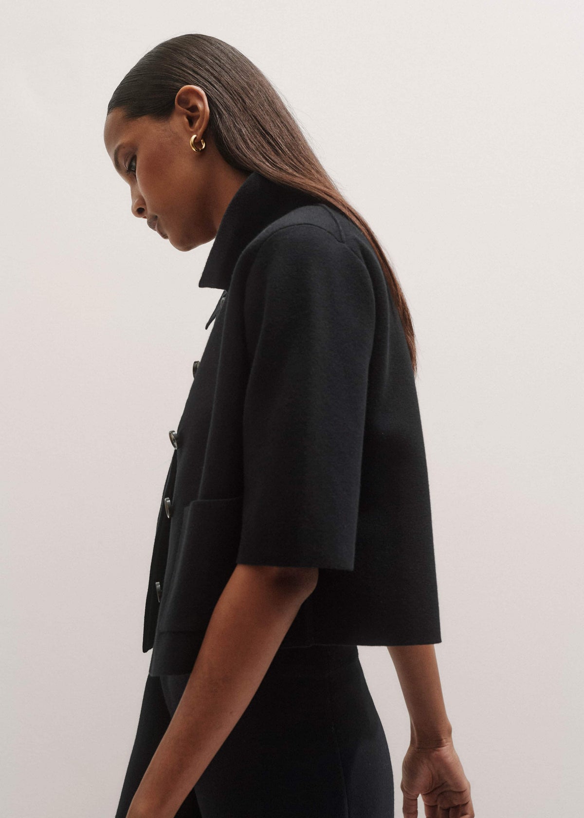 ME+EM Black Milano Knit Short Sleeve Jacket
