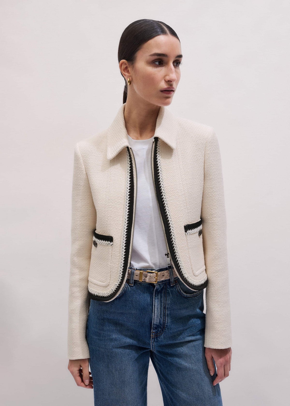 ME+EM Cream Straight Crop Jacket