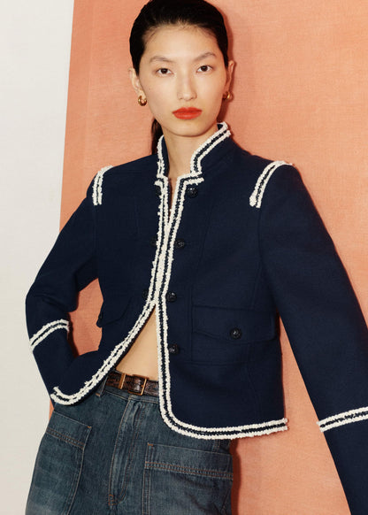 ME+EM Navy Bold Braid Short Fitted Jacket