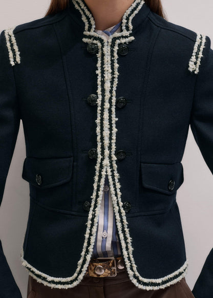 ME+EM Navy Bold Braid Short Fitted Jacket