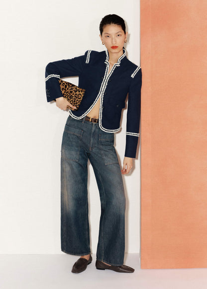 ME+EM Navy Bold Braid Short Fitted Jacket
