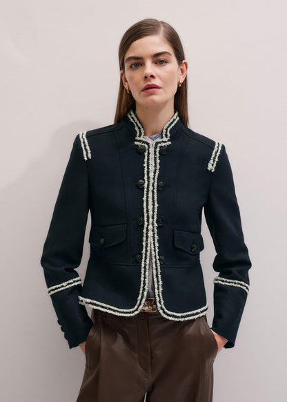 ME+EM Navy Bold Braid Short Fitted Jacket