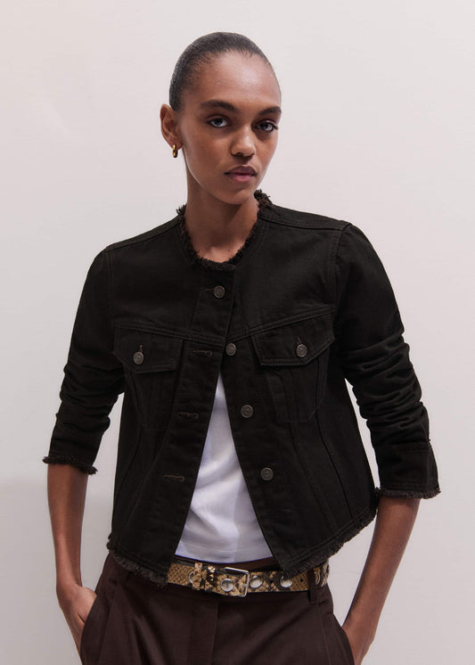 ME+EM Black Collarless Fray Jacket