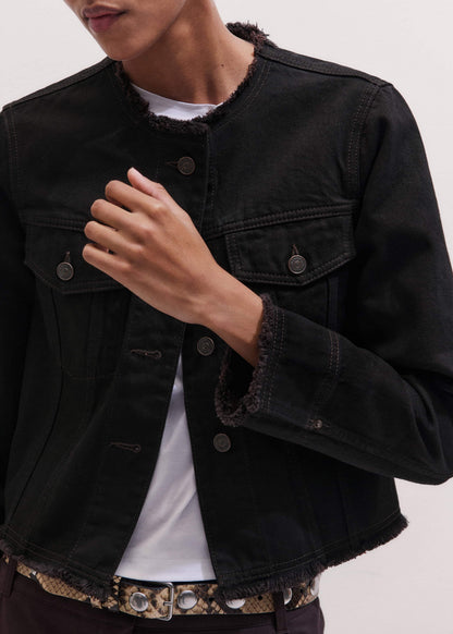 ME+EM Black Collarless Fray Jacket