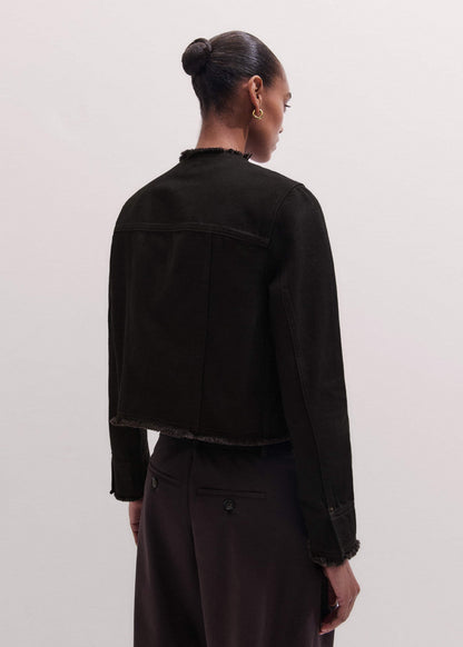 ME+EM Black Collarless Fray Jacket