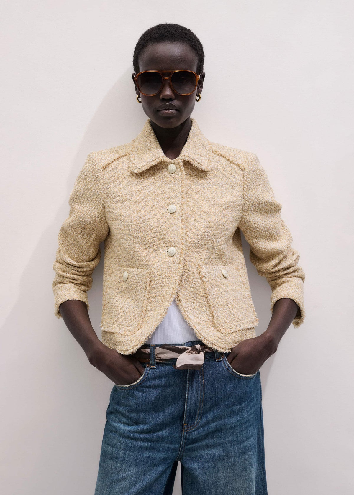 ME+EM Cream Fringed Short Jacket