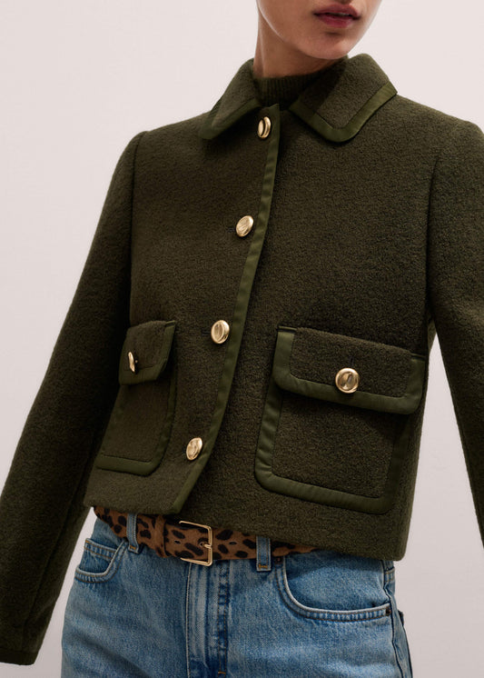 ME+EM Olive Green Straight Crop Jacket