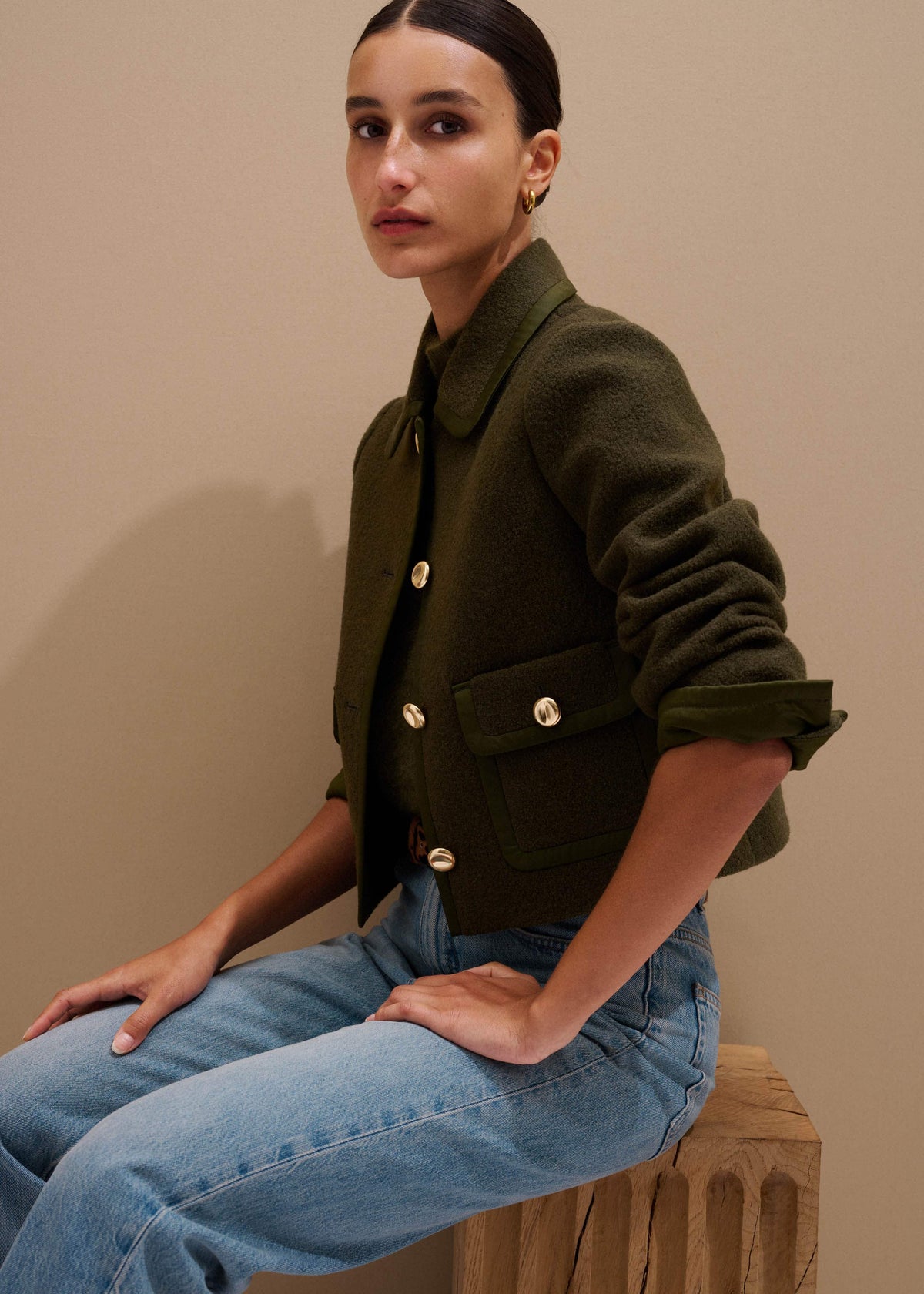 ME+EM Olive Green Straight Crop Jacket