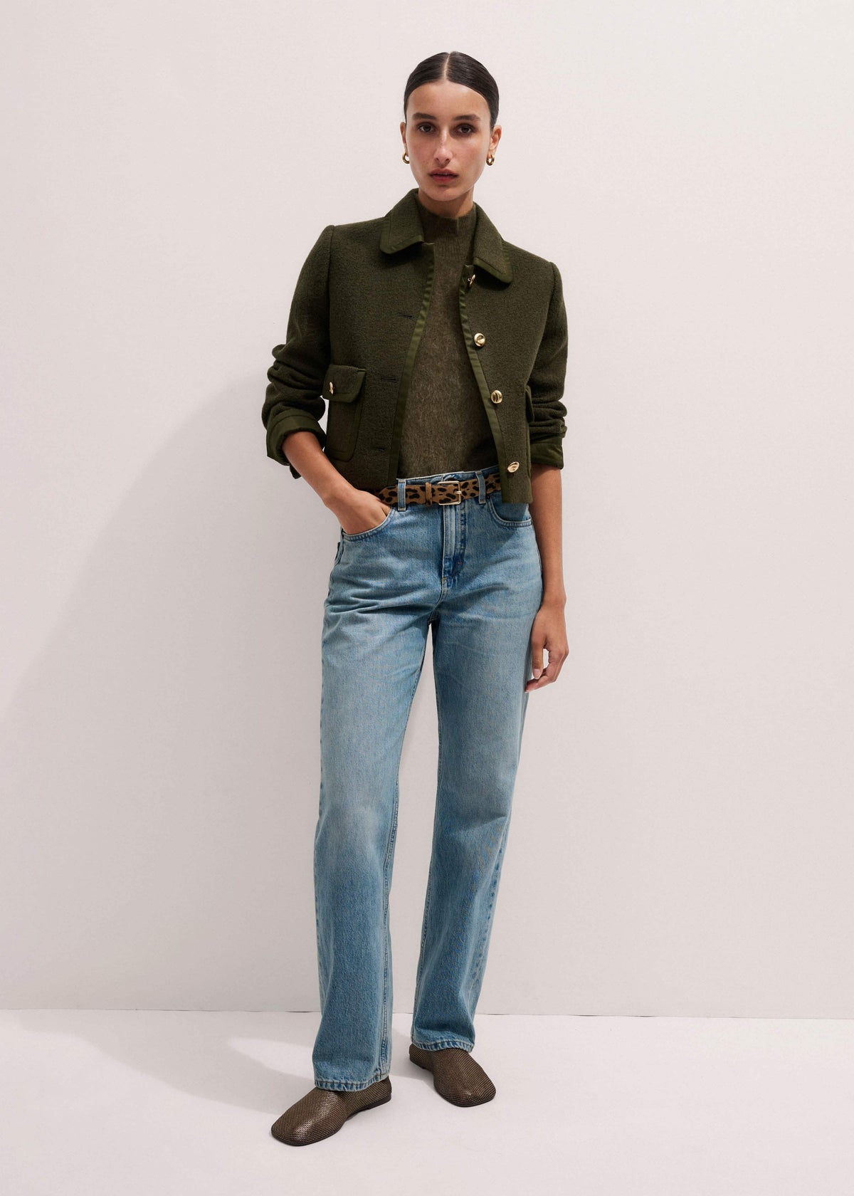 ME+EM Olive Green Straight Crop Jacket
