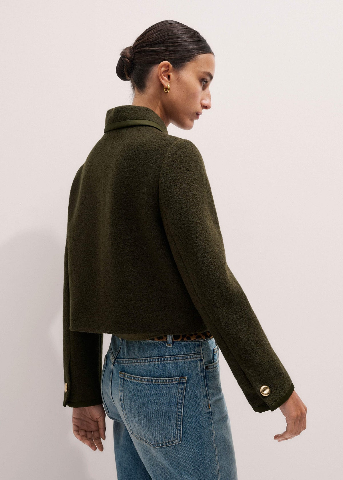 ME+EM Olive Green Straight Crop Jacket