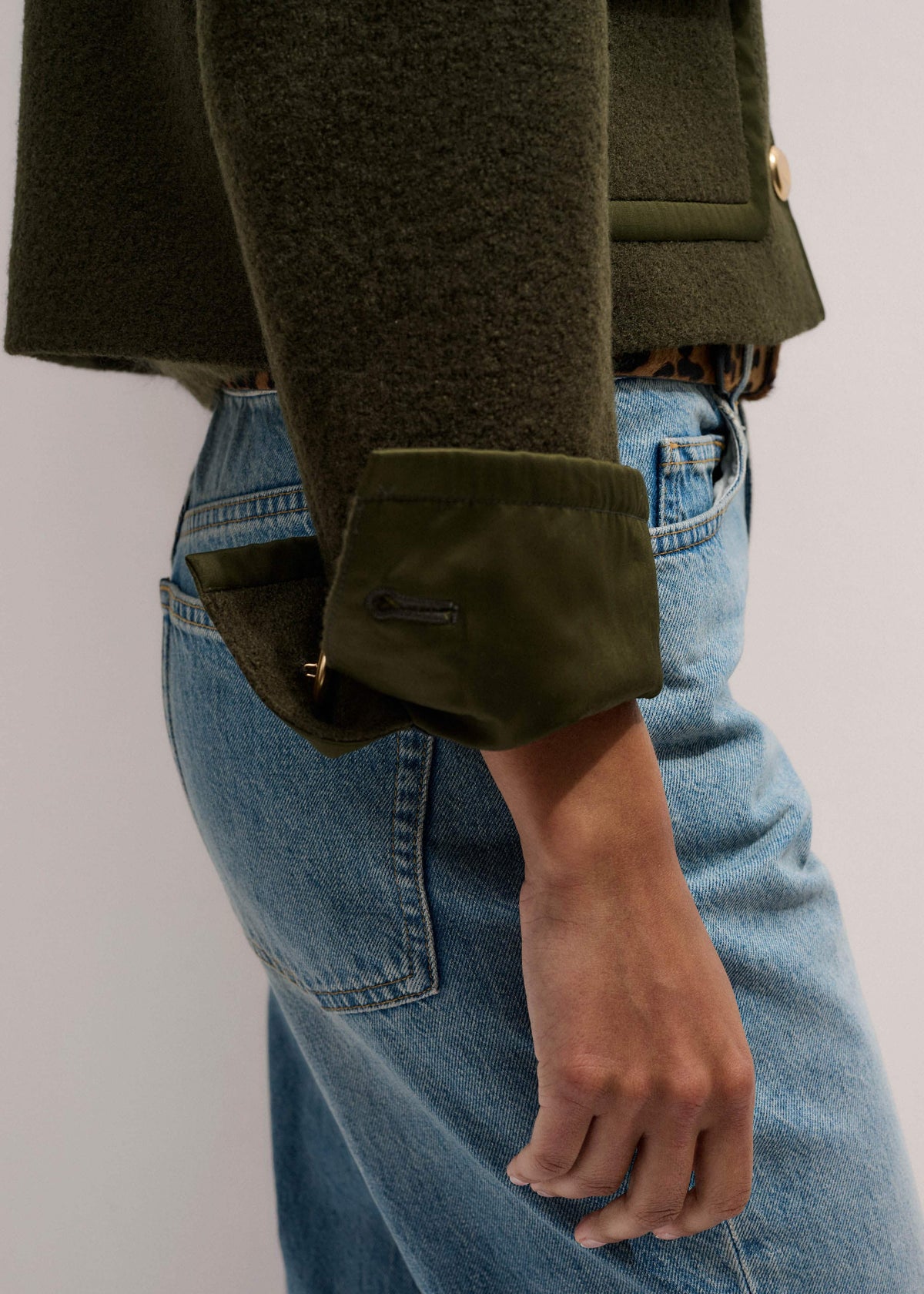 ME+EM Olive Green Straight Crop Jacket