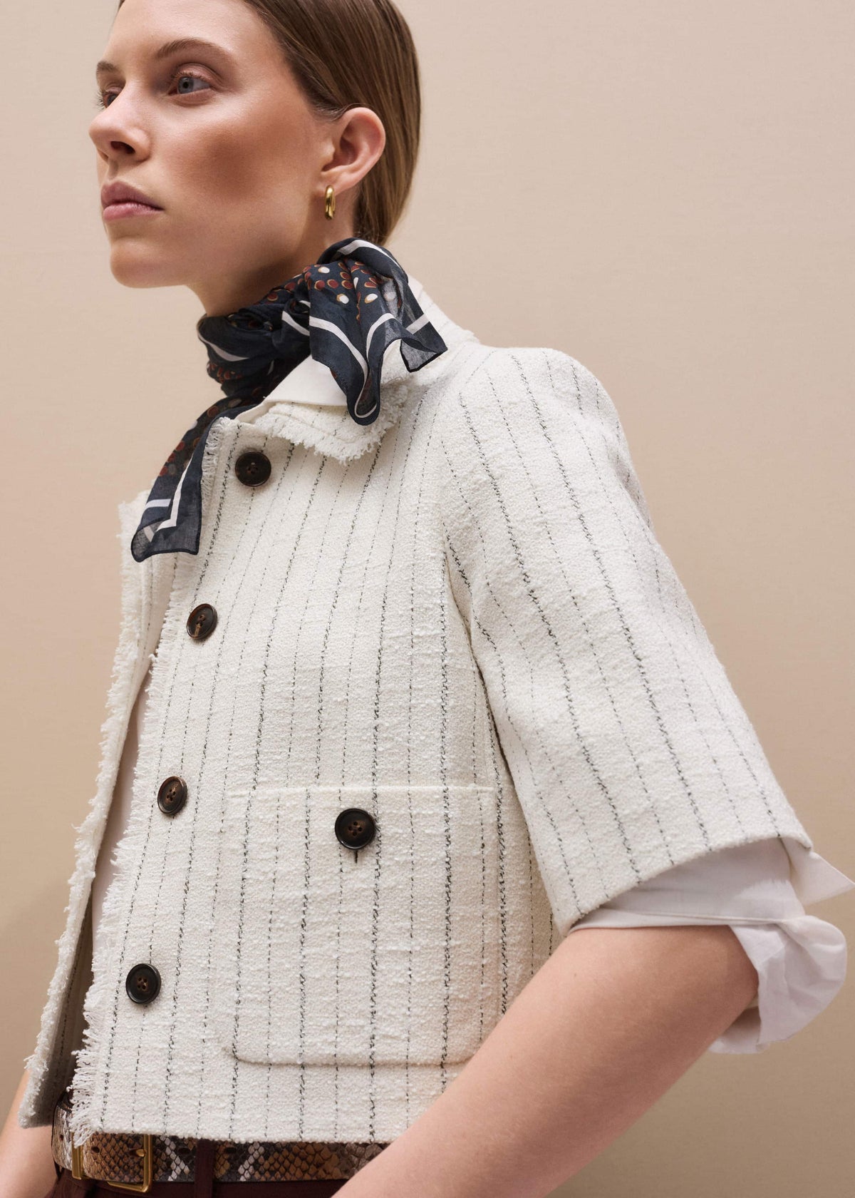 ME+EM Ivory Stripe Crop Jacket