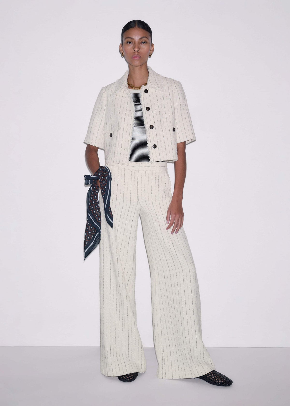 ME+EM Ivory Stripe Crop Jacket