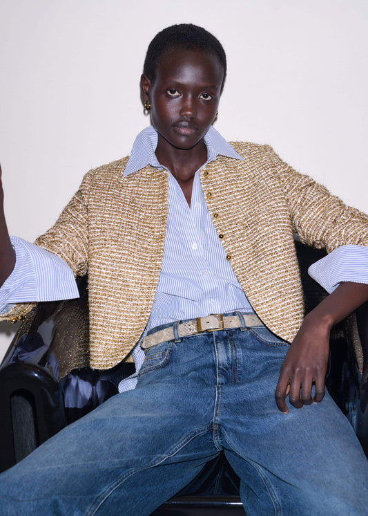 ME+EM Gold Metallic Crop Evening Jacket