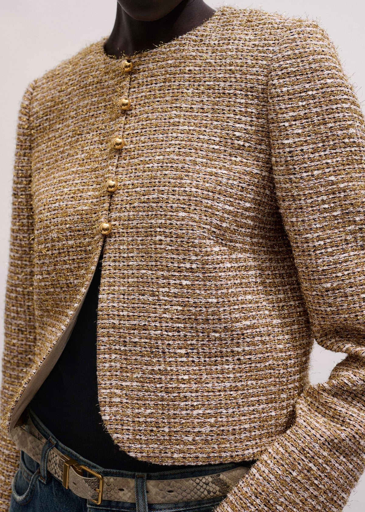 ME+EM Gold Metallic Crop Evening Jacket