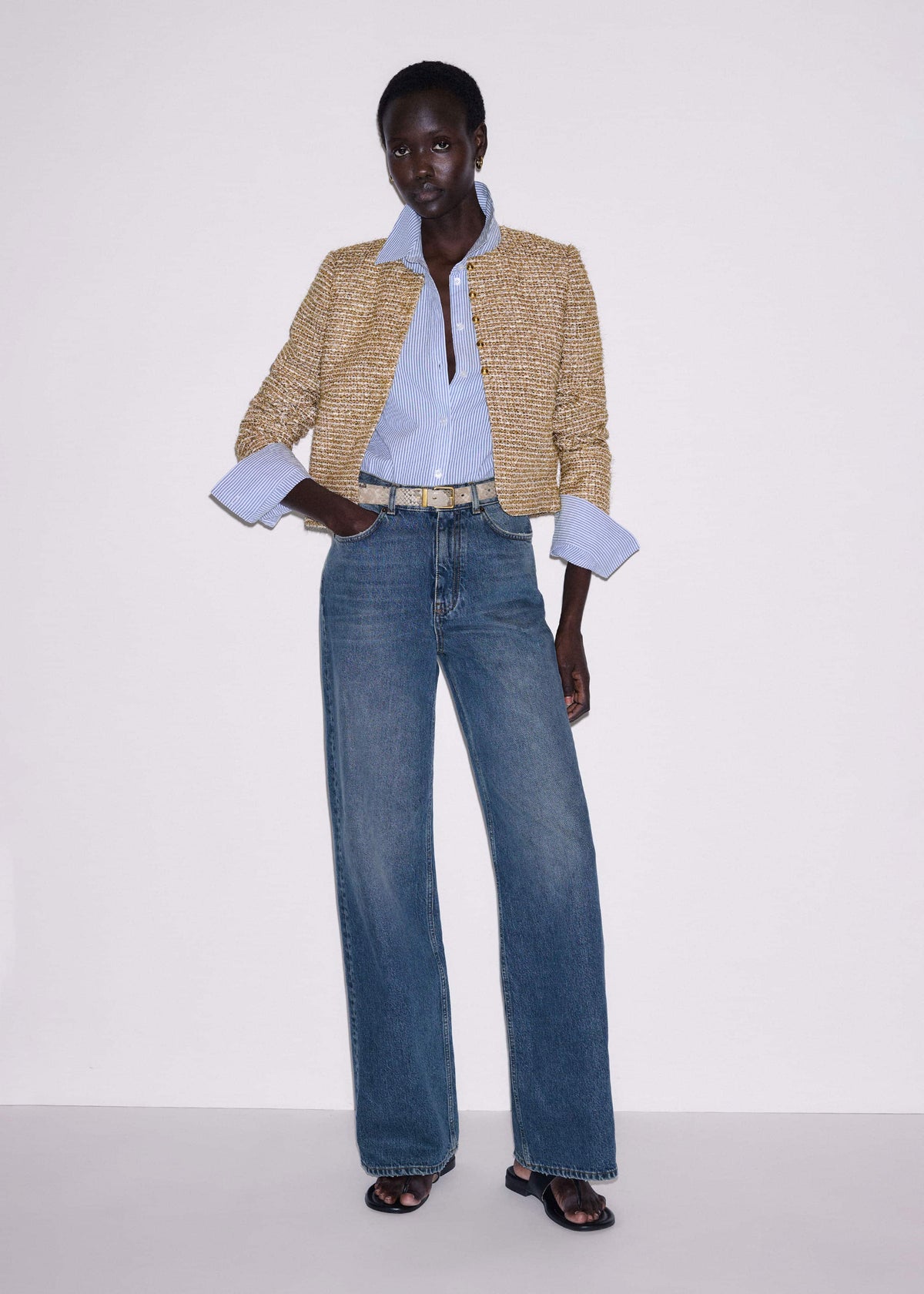 ME+EM Gold Metallic Crop Evening Jacket