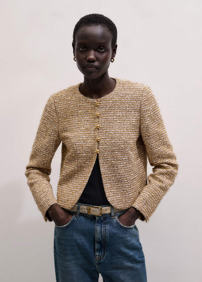 ME+EM Gold Metallic Crop Evening Jacket