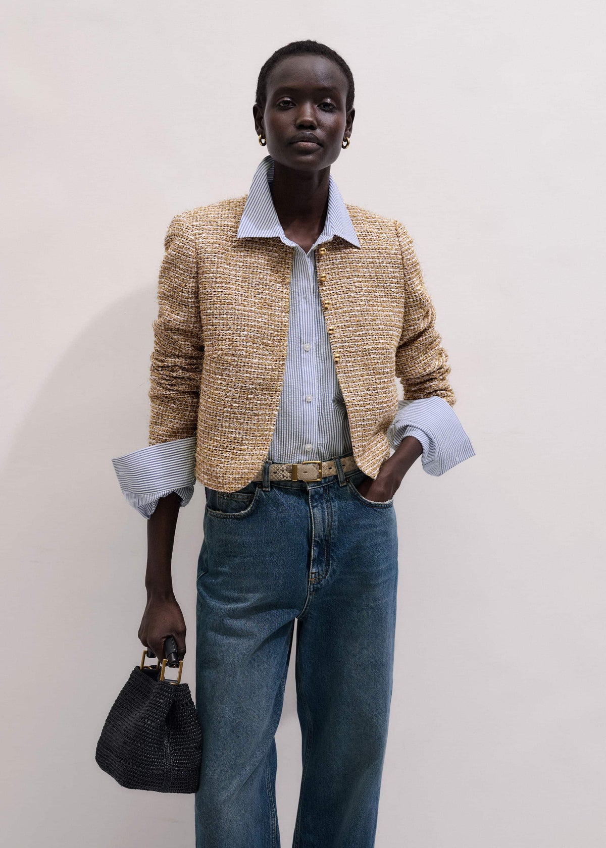ME+EM Gold Metallic Crop Evening Jacket
