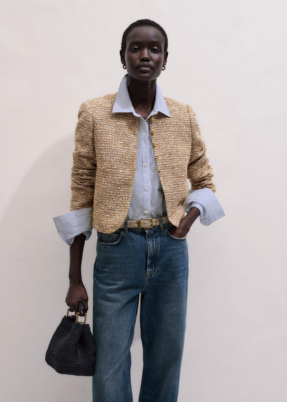 ME+EM Gold Metallic Crop Evening Jacket