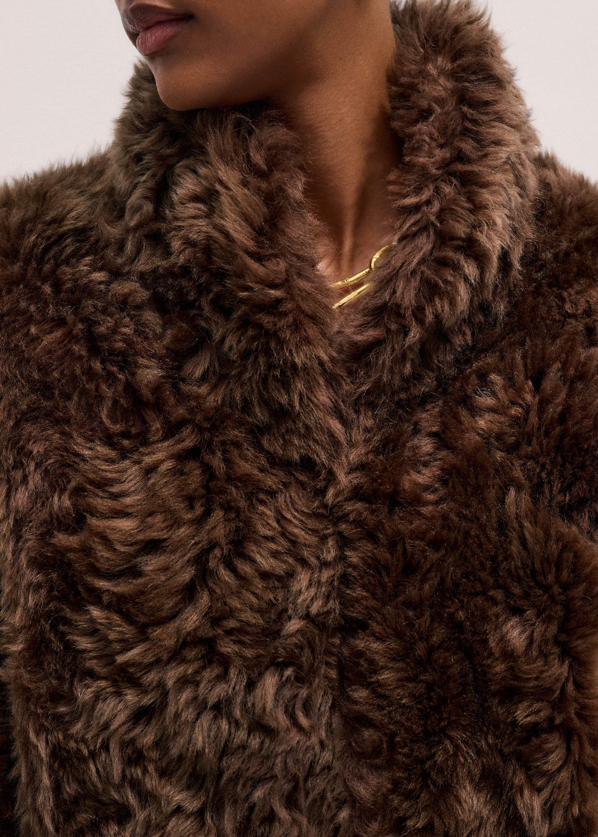 ME+EM Brown Luxe Shearling Evening Crop Jacket