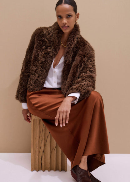 ME+EM Brown Luxe Shearling Evening Crop Jacket