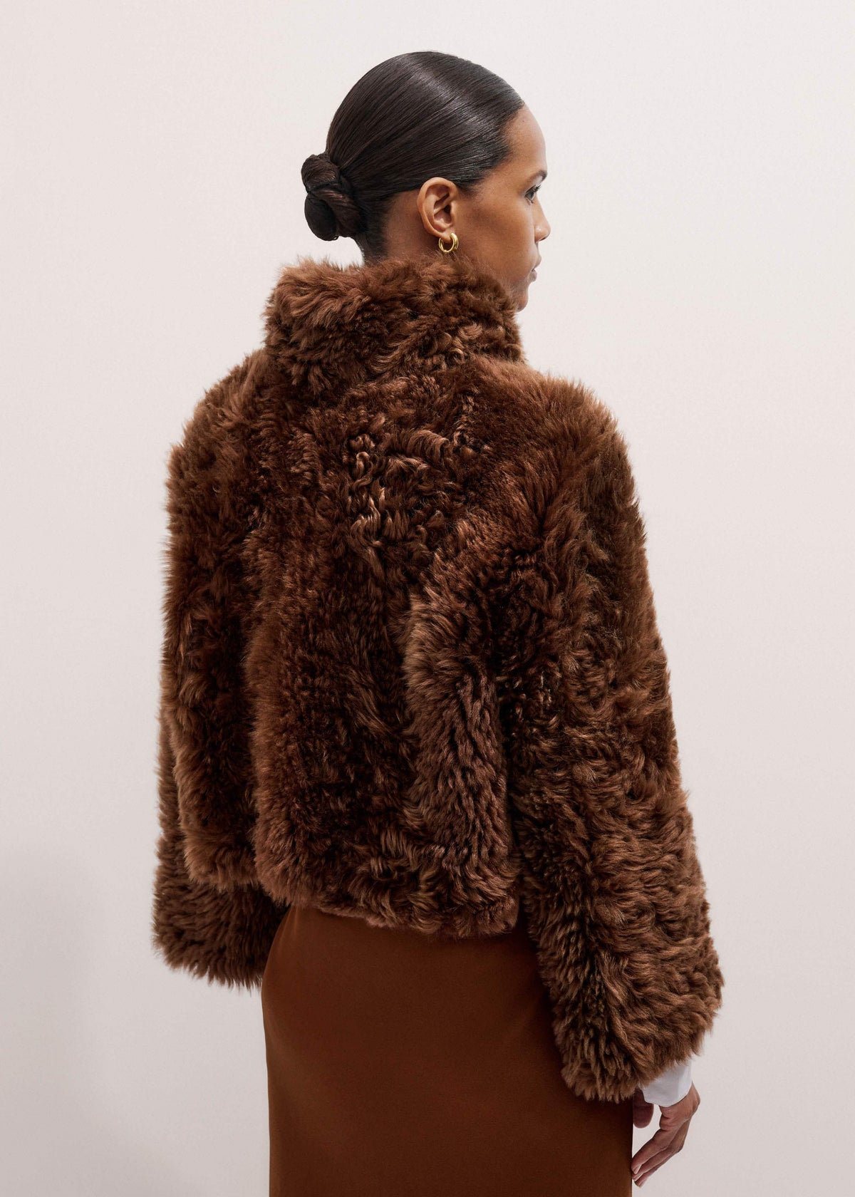 ME+EM Brown Luxe Shearling Evening Crop Jacket