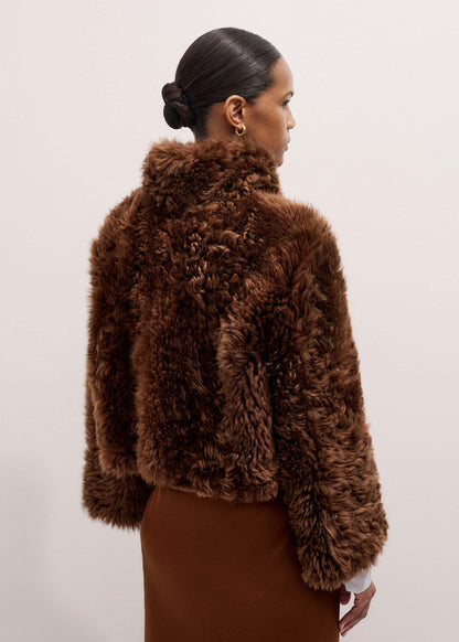 ME+EM Brown Luxe Shearling Evening Crop Jacket