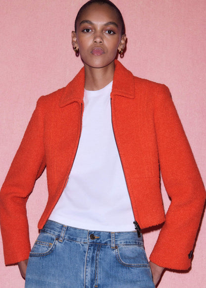 ME+EM Orange Cropped Bouclé Jacket
