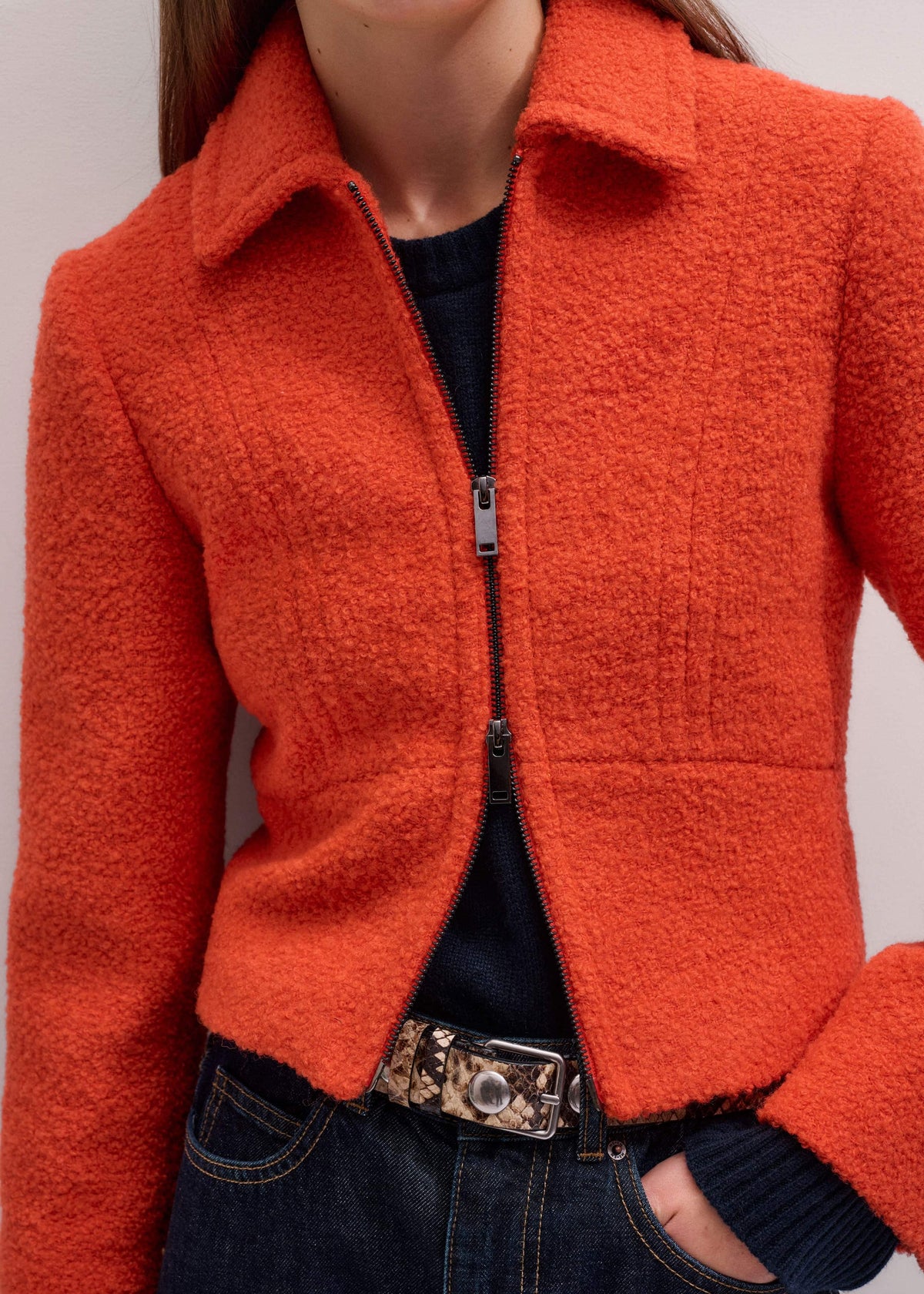 ME+EM Orange Cropped Bouclé Jacket