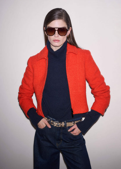 ME+EM Orange Cropped Bouclé Jacket