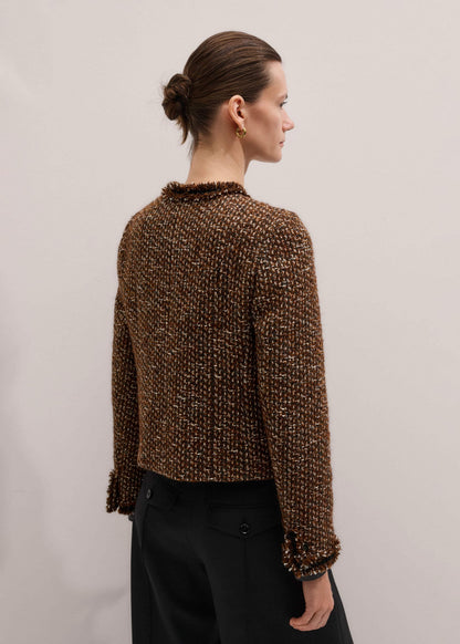 ME+EM Brown Slim Tweed Fringed Jacket