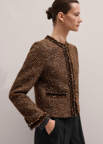 ME+EM Brown Slim Tweed Fringed Jacket