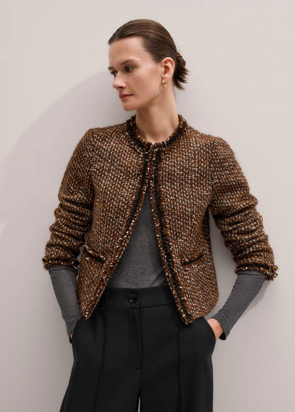 ME+EM Brown Slim Tweed Fringed Jacket