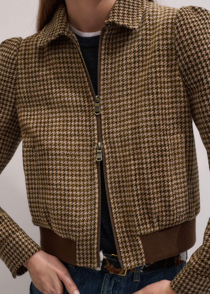 ME+EM Brown Super Soft Houndstooth Bomber Jacket