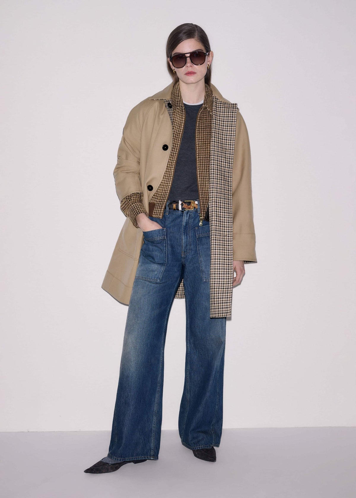 ME+EM Brown Super Soft Houndstooth Bomber Jacket