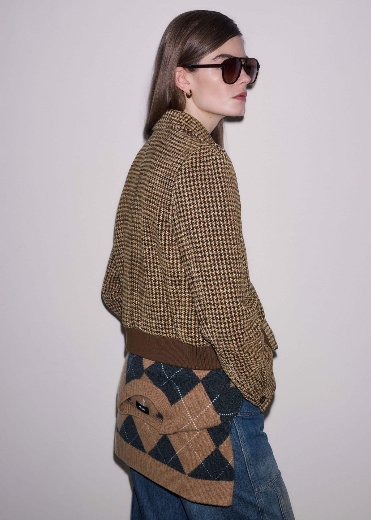 ME+EM Brown Super Soft Houndstooth Bomber Jacket