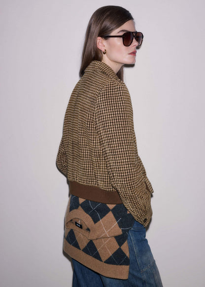 ME+EM Brown Super Soft Houndstooth Bomber Jacket