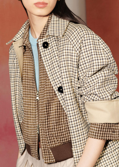 ME+EM Brown Super Soft Houndstooth Bomber Jacket