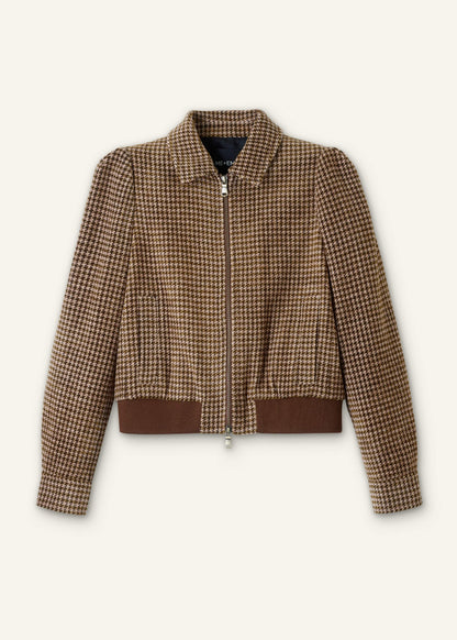 ME+EM Brown Super Soft Houndstooth Bomber Jacket